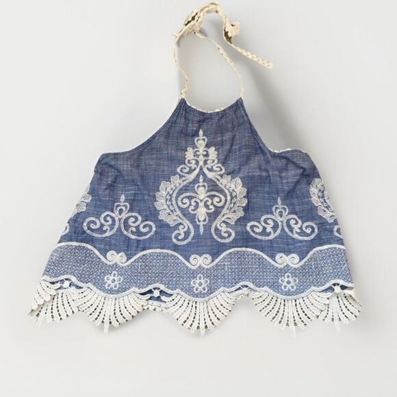 RIP CURL Crochet Lace Embroidered Halter Tank Top Women’s Medium Boho Western - Picture 2 of 12